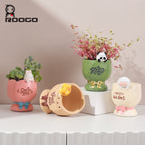 Bouquet with cute animal shape flower pot