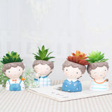 Girls And Boys Plant Pot Resin Succulent Planter Desk Mini Ornament (4pcs Combination)