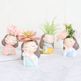 Girls And Boys Plant Pot Resin Succulent Planter Desk Mini Ornament (4pcs Combination)