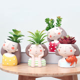 Girls And Boys Plant Pot Resin Succulent Planter Desk Mini Ornament (4pcs Combination)