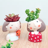 Girls And Boys Plant Pot Resin Succulent Planter Desk Mini Ornament (4pcs Combination)