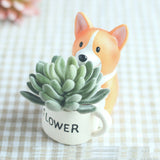 Cute Corgi Planter Resin Succulent Bonsai Garden Desk Decorative Flower Pot Mini Ornament