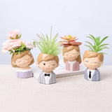 Girls And Boys Plant Pot Resin Succulent Planter Desk Mini Ornament (4pcs Combination)